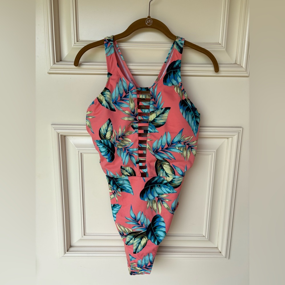 Beach Betty one piece tropical leaf print swimsuit size large